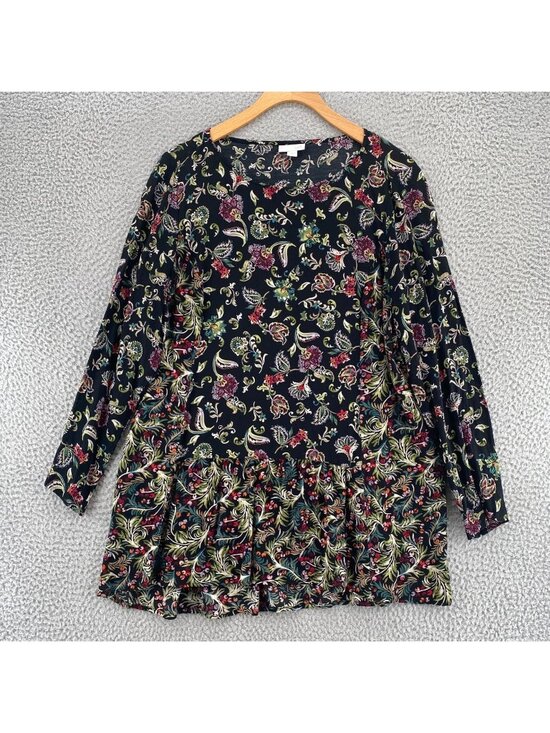 J. Jill Tops - J Jill Top Womens Medium Black Multi Floral Tunic Long Sleeves Pullover Blouse